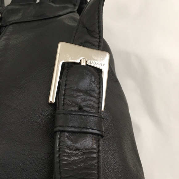 DKNY Black Mini Leather Backpack 10x8x5 Magnetic Snaps Silver Hardware - Picture 7 of 16